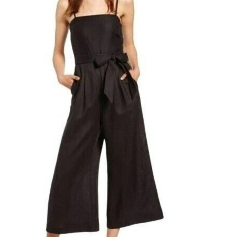 J.CREW NWT Women's XS Black 100% Linen Belted Wide Leg Jumpsuit Pleated Pockets